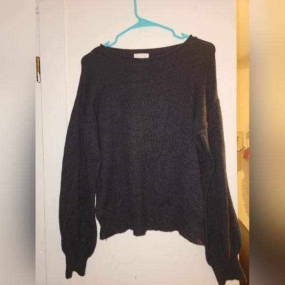 14th & Union Womens Crew Neck Balloon Sleeve Sweater Drop Banded Knit Cotton, S - Picture 3 of 9